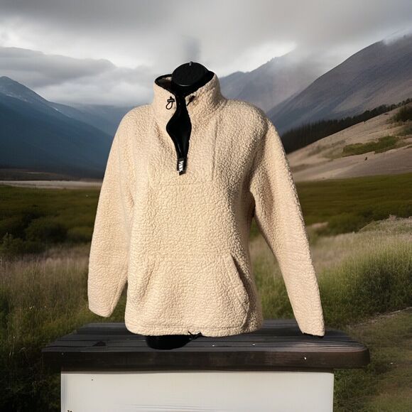 PINK Victoria’s Secret Sherpa 1/4 Zip Pullover Sweatshirt Black White Small XS‎ - Picture 1 of 7